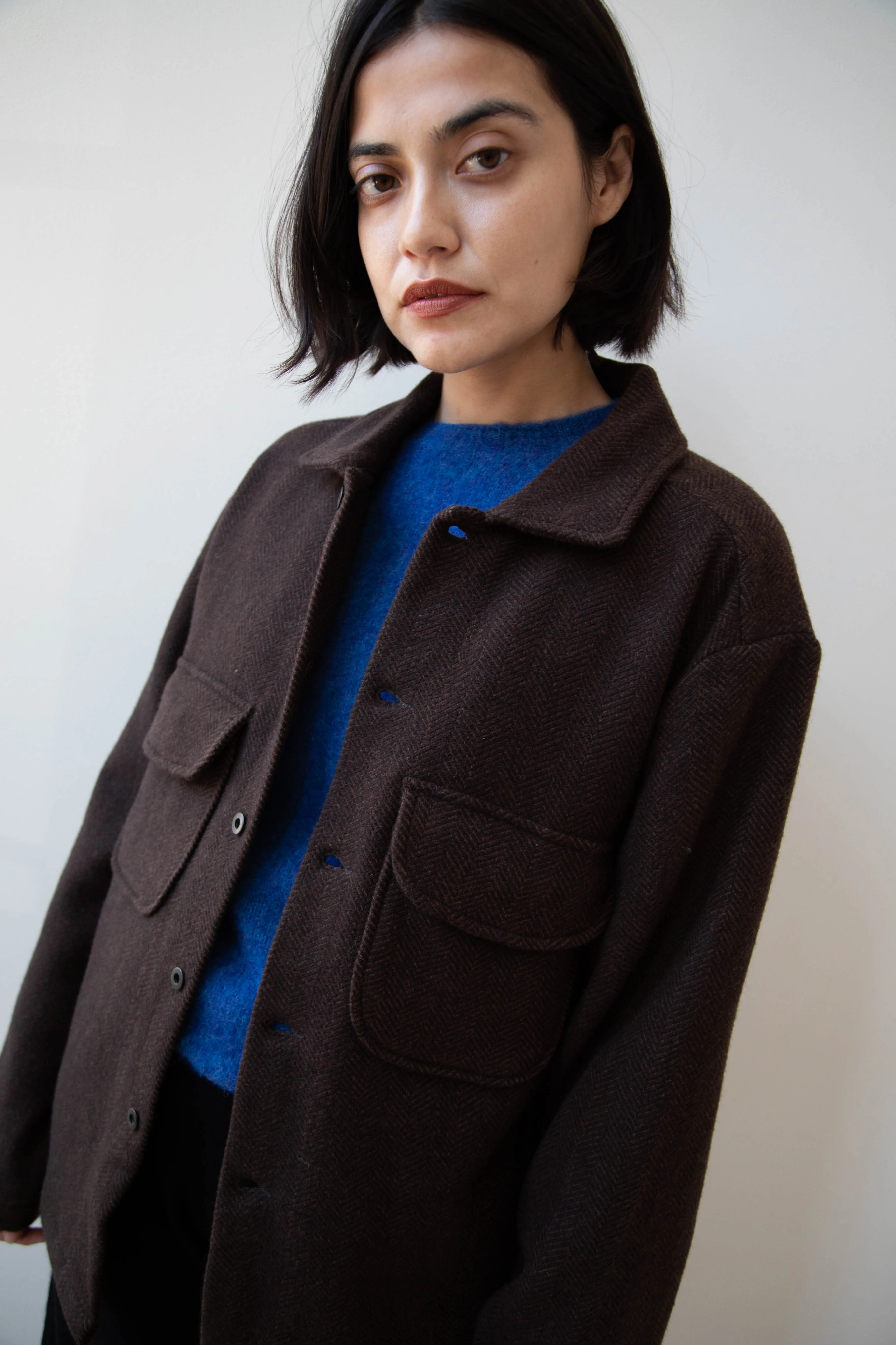 Evan Kinori | Field Shirt in Cashmere/Lambswool Herringbone