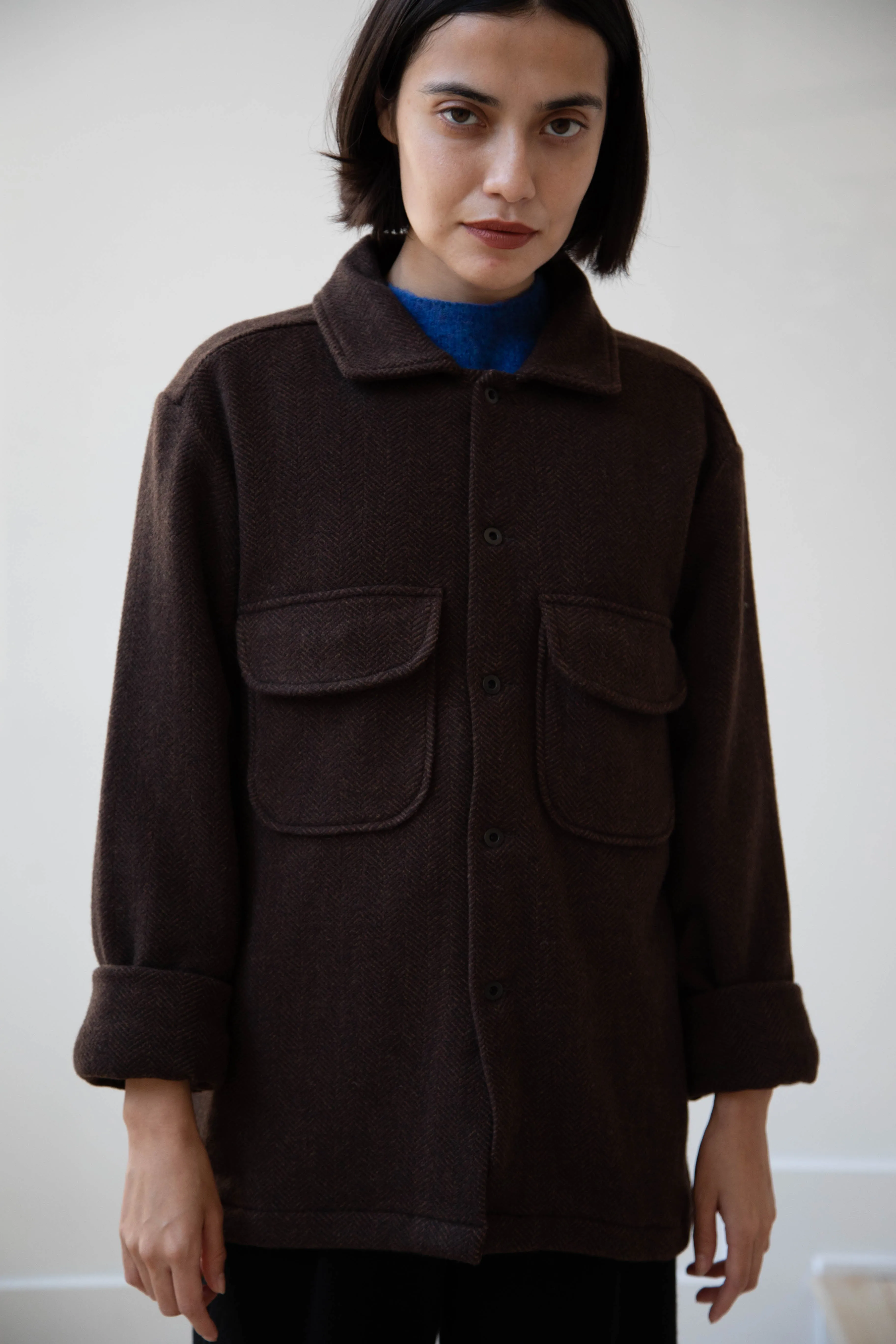 Evan Kinori | Field Shirt in Cashmere/Lambswool Herringbone