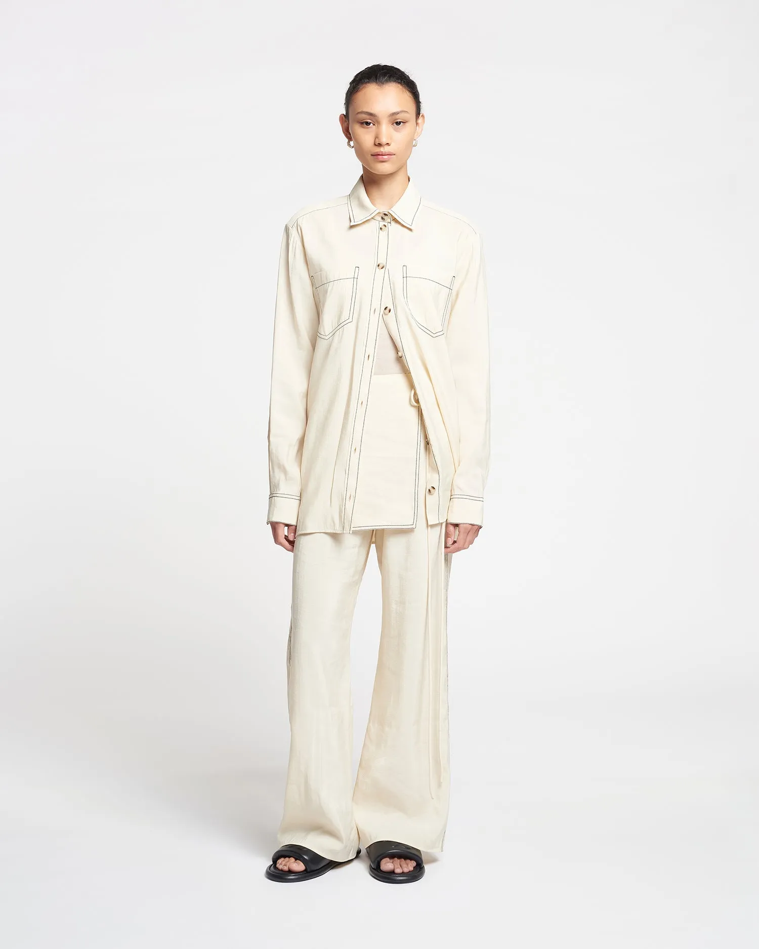 Evea - Glass Poplin Pants - Oat