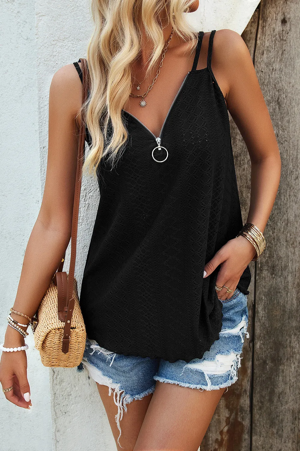 Eyelet V-Neck Double Strap Cami