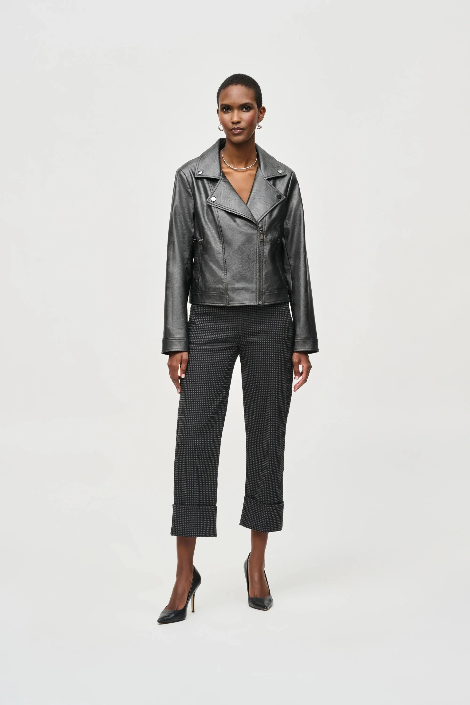 Faux leather biker jacket in gunmetal