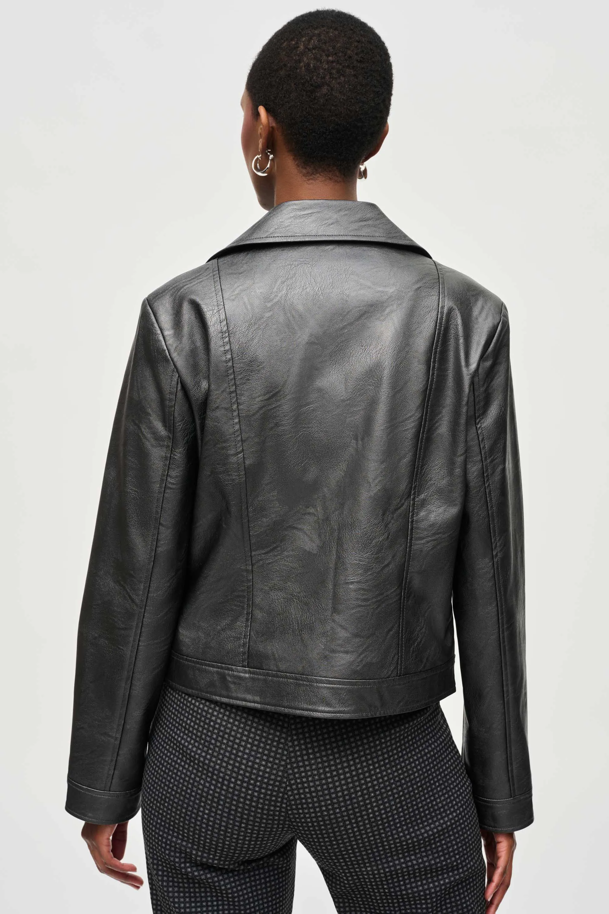 Faux leather biker jacket in gunmetal