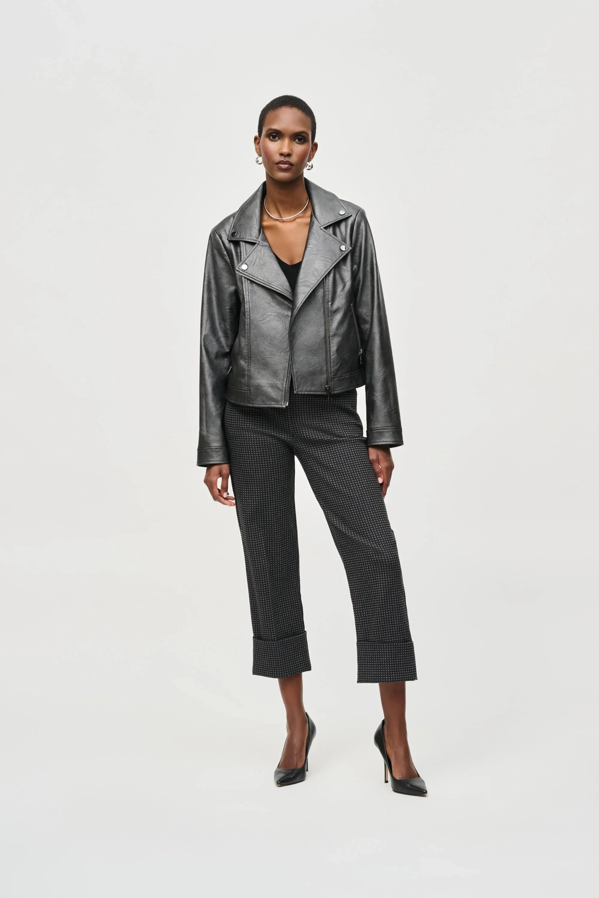 Faux leather biker jacket in gunmetal