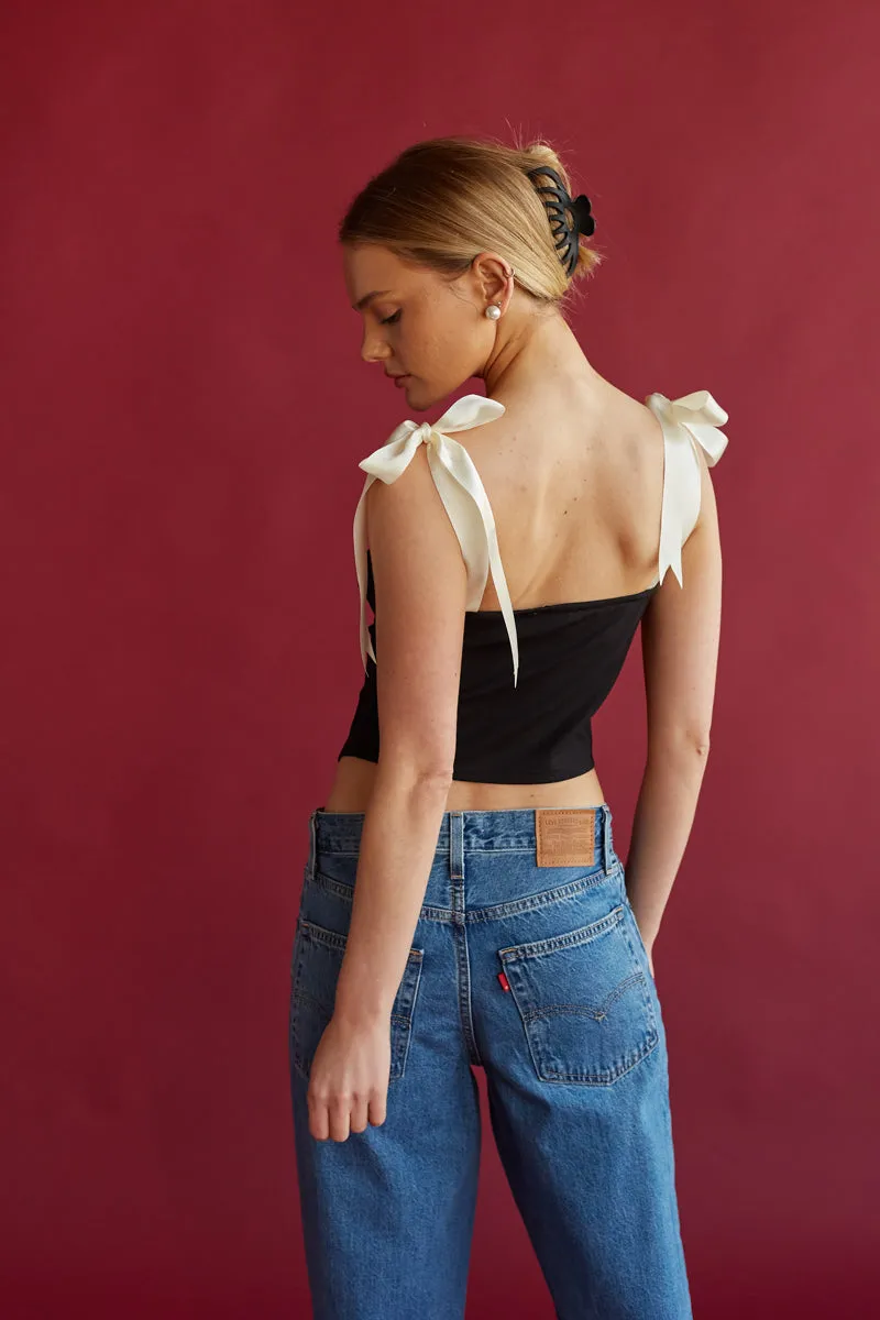 Felicity Contrast Ribbon Bustier Top