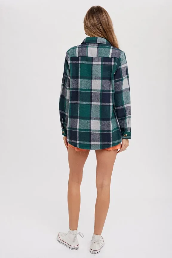 Flannel Green Plaid Shacket with Pockets