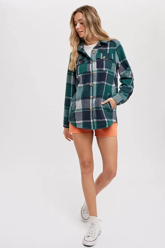 Flannel Green Plaid Shacket with Pockets