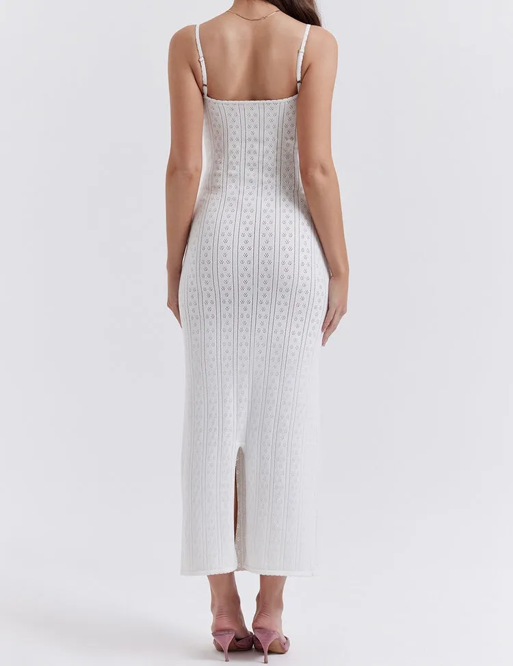 Flytonn- Myla White Knit Maxi Dress