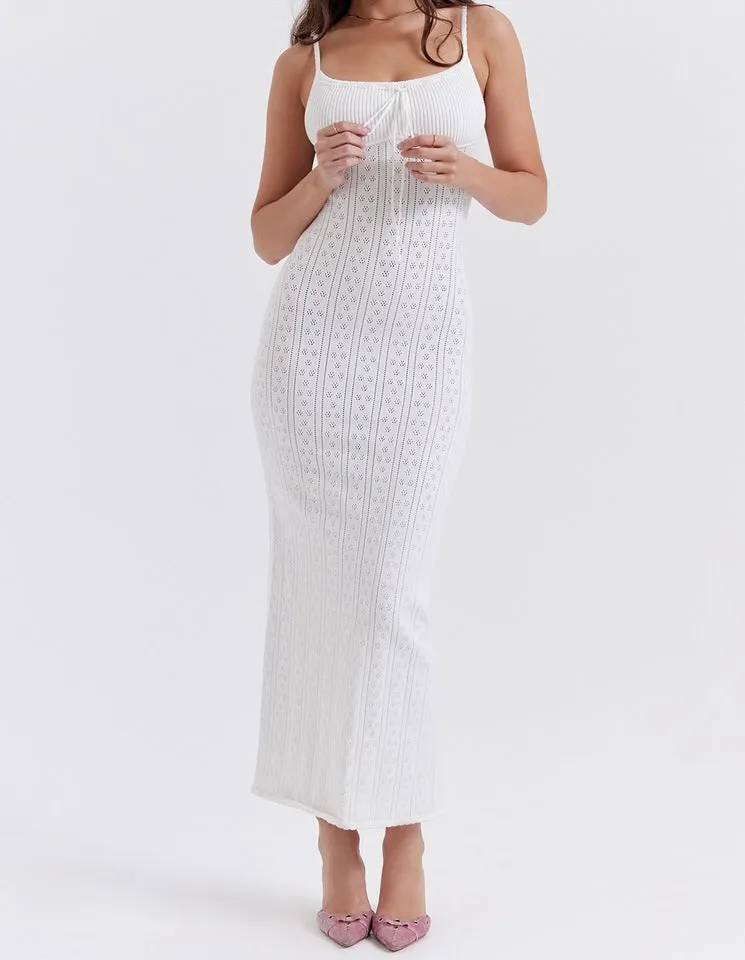 Flytonn- Myla White Knit Maxi Dress