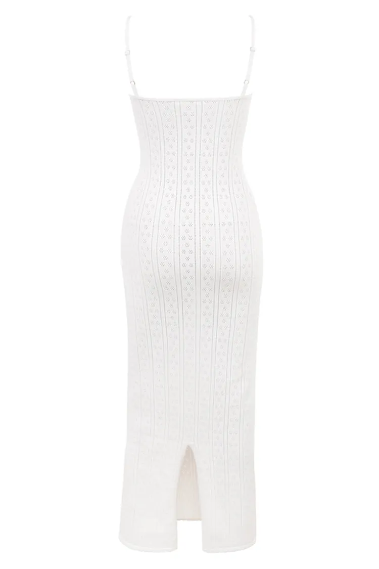 Flytonn- Myla White Knit Maxi Dress