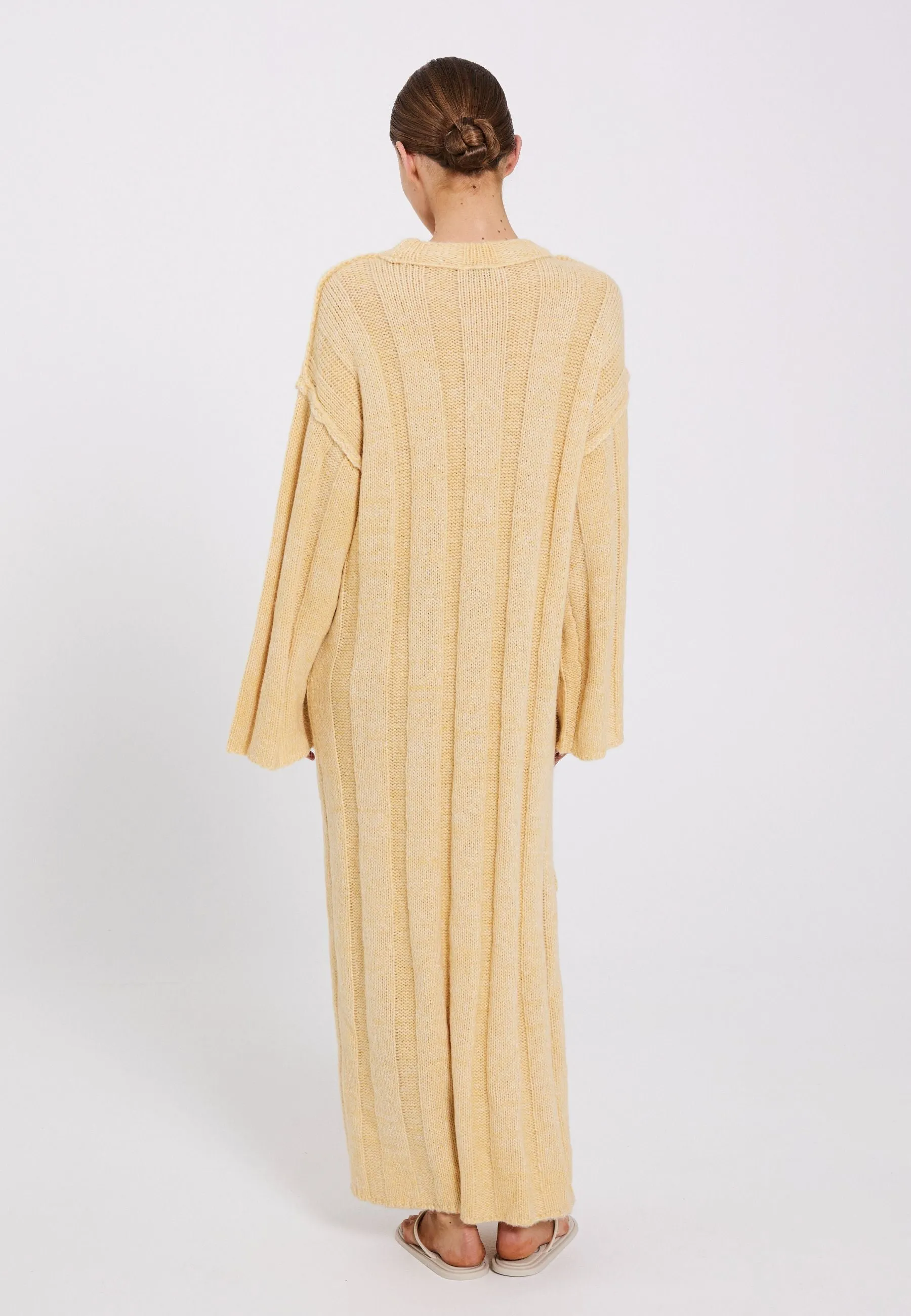 Fuscia rib knit dress - Light yellow mélange