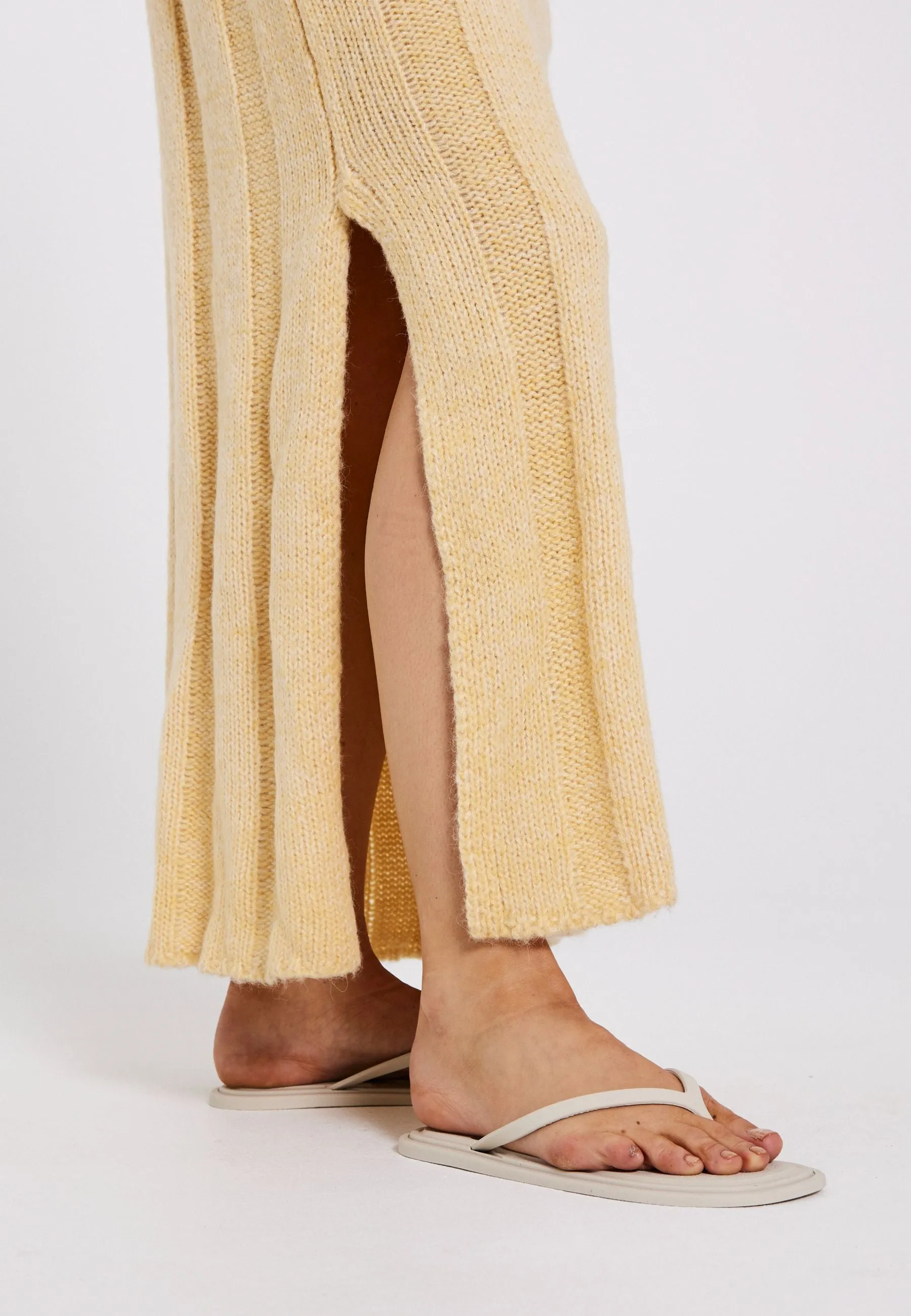 Fuscia rib knit dress - Light yellow mélange