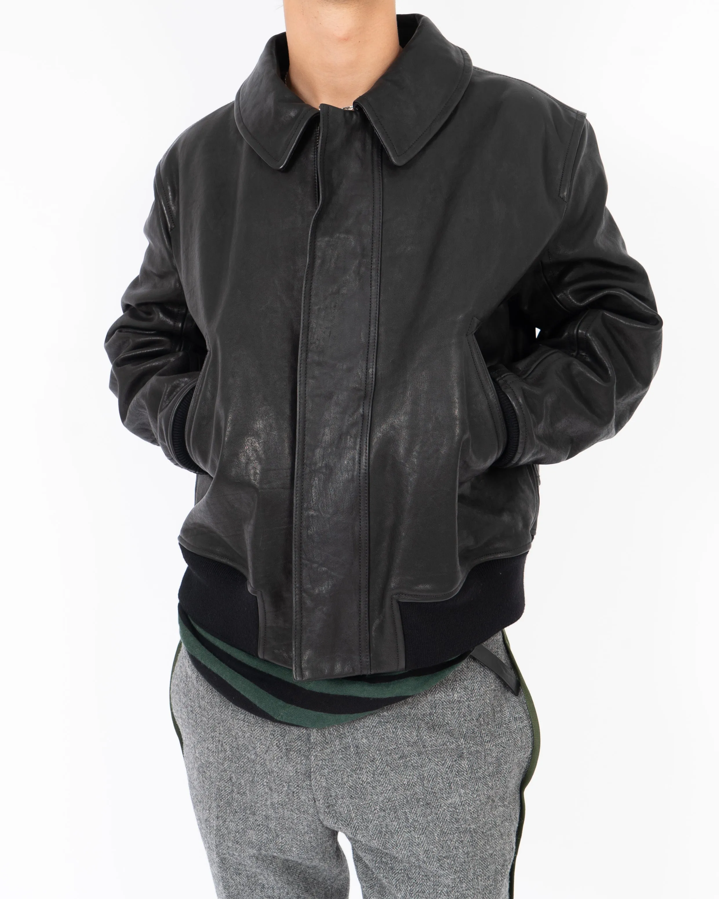 FW14 Crocodile Collar Leather Bomber