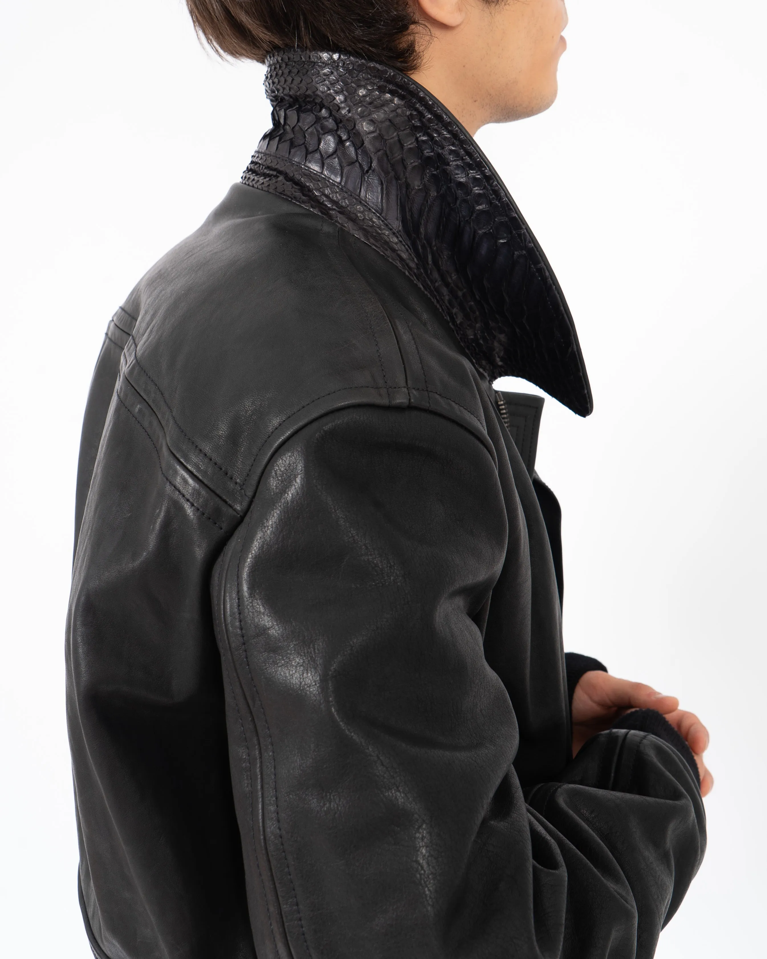 FW14 Crocodile Collar Leather Bomber