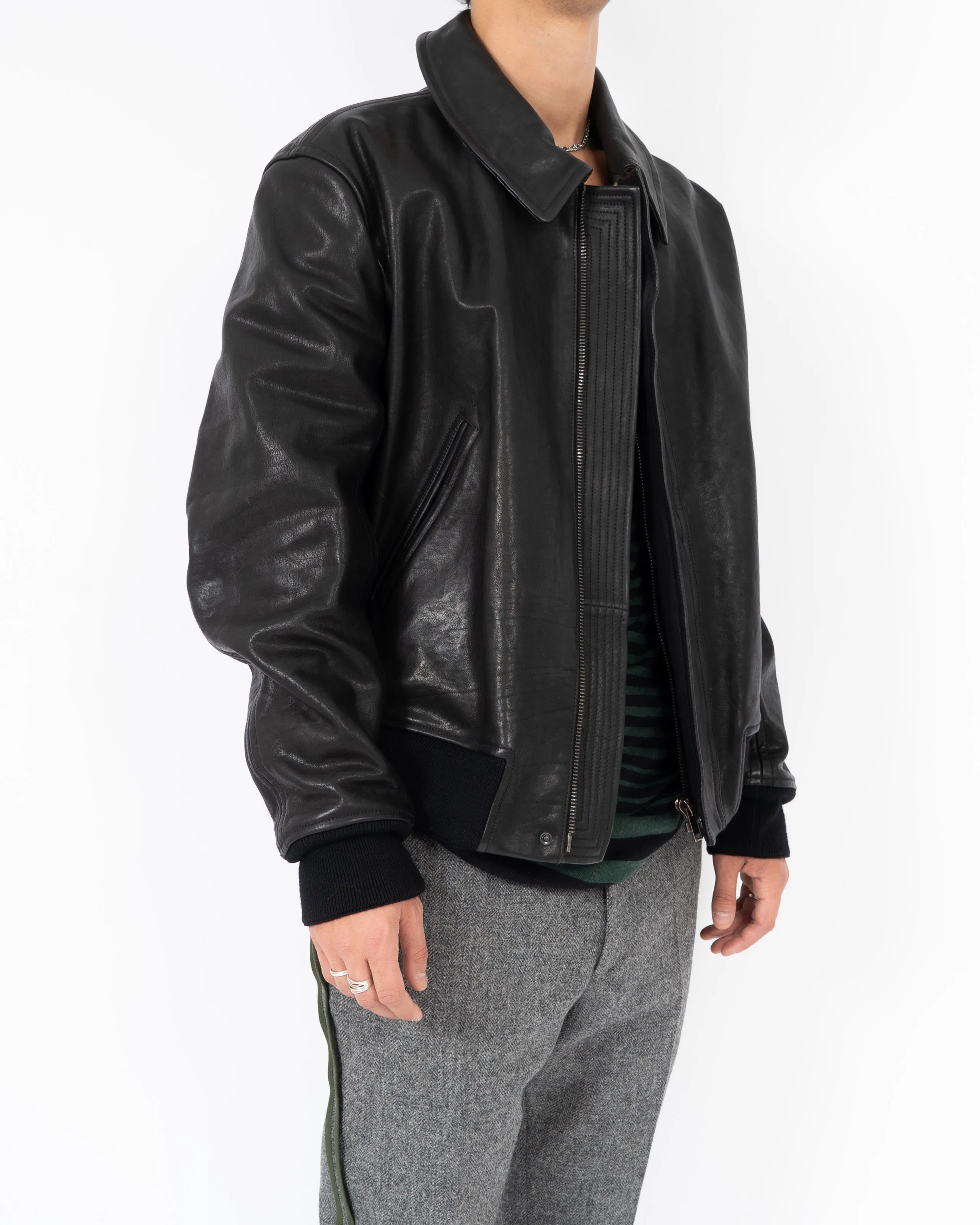 FW14 Crocodile Collar Leather Bomber