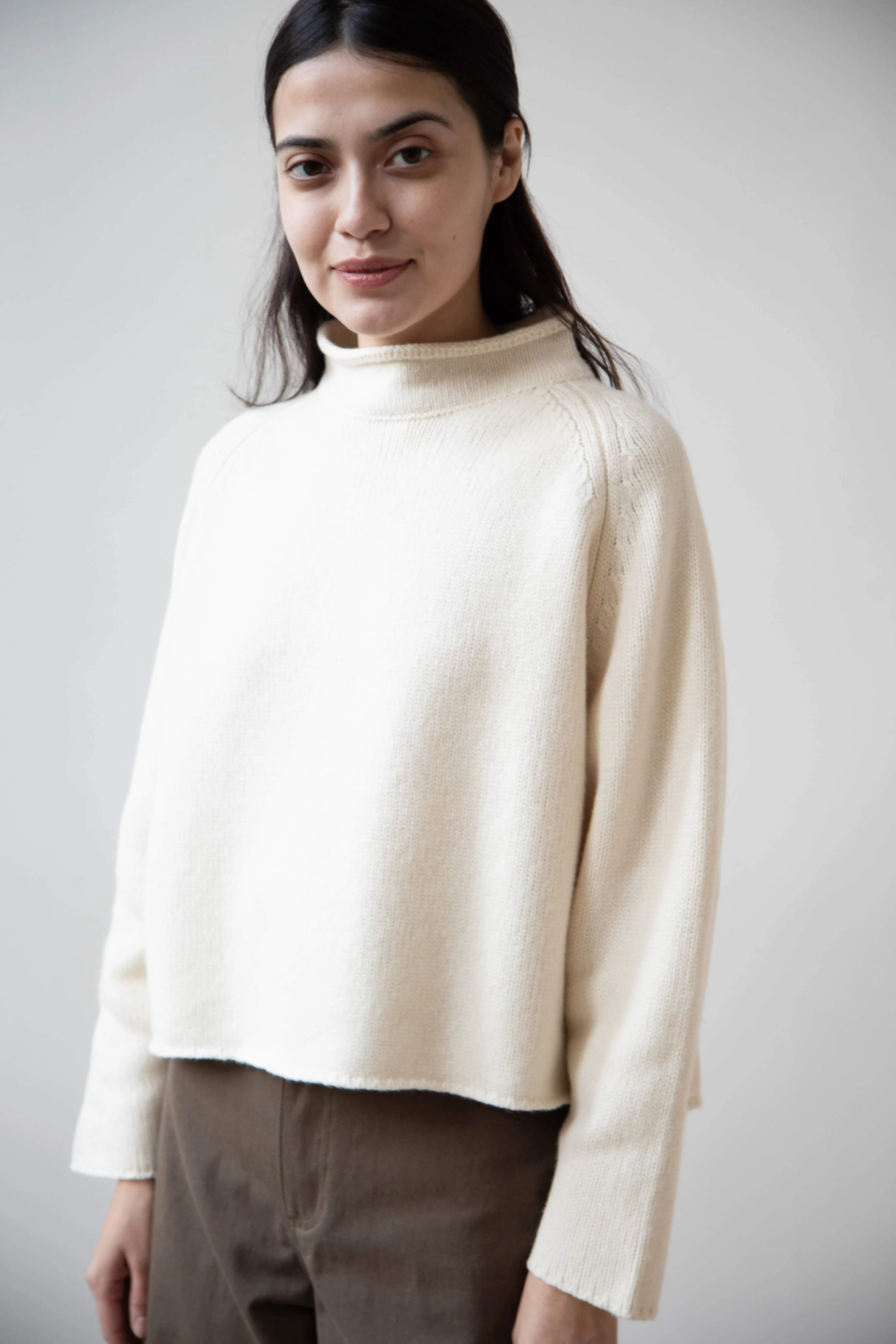 Gauze | Rollneck Wool Cotton Pullover in Milk