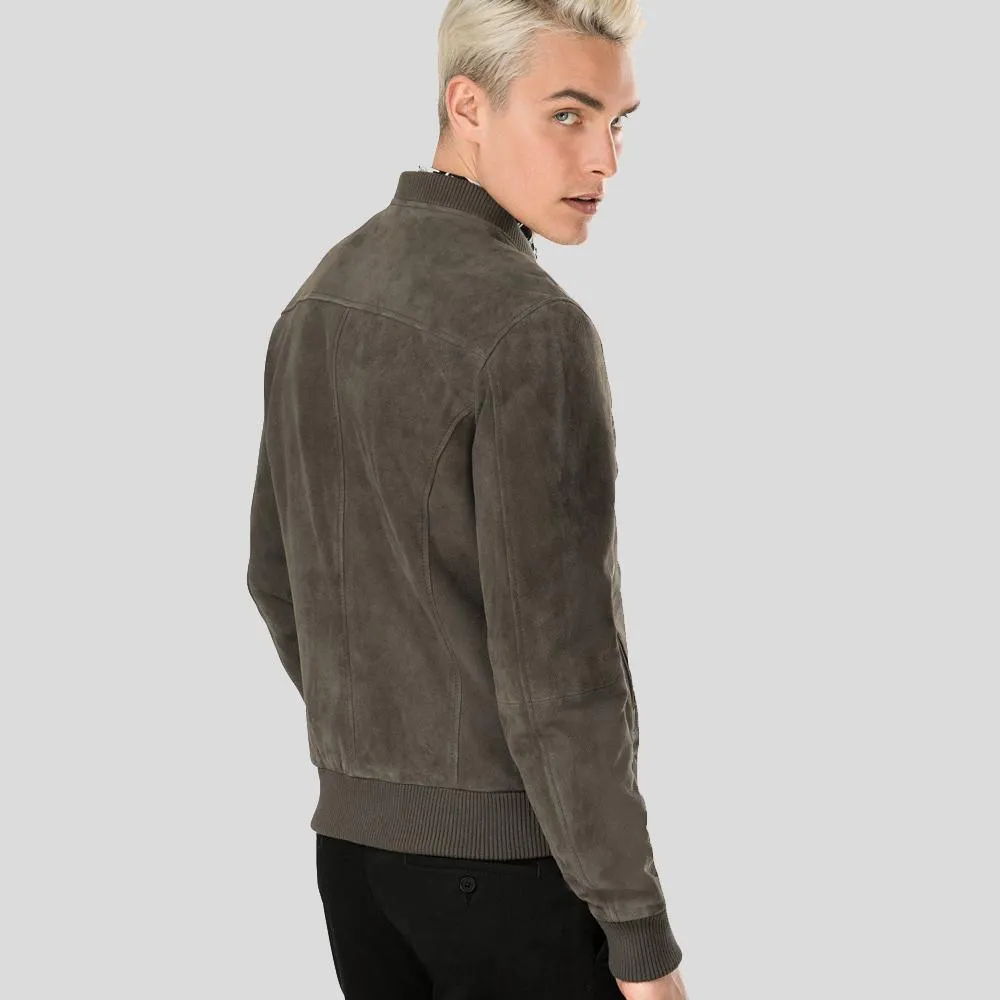 Grey Suede Bomber Jacket