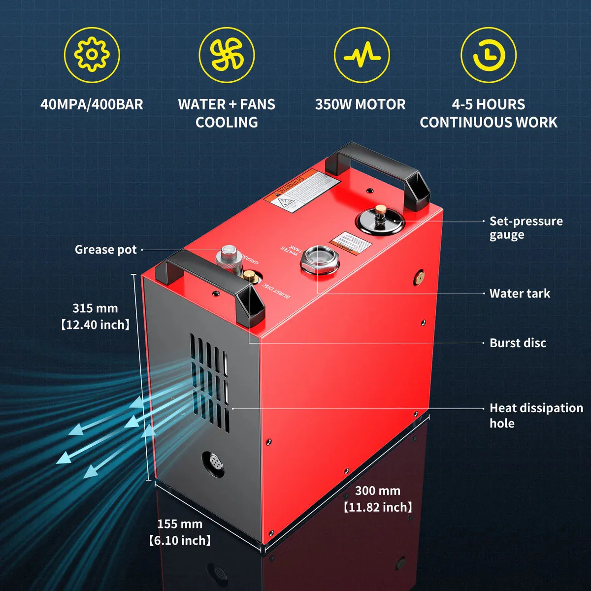 GX CS4-i 400bar 12v/220v Air & water cooled pcp compressor