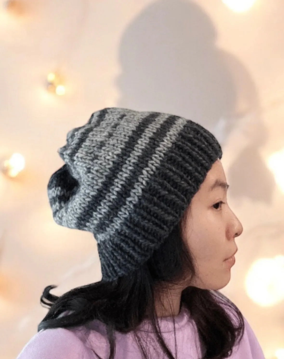 Handknit pattern Beanie | Winter hat | black and grey fair isle colour | autumn winter style | cozy hat