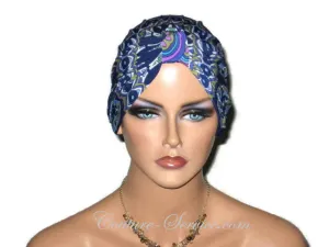 Handmade Blue Chemo Turban, Abstract, Medallions