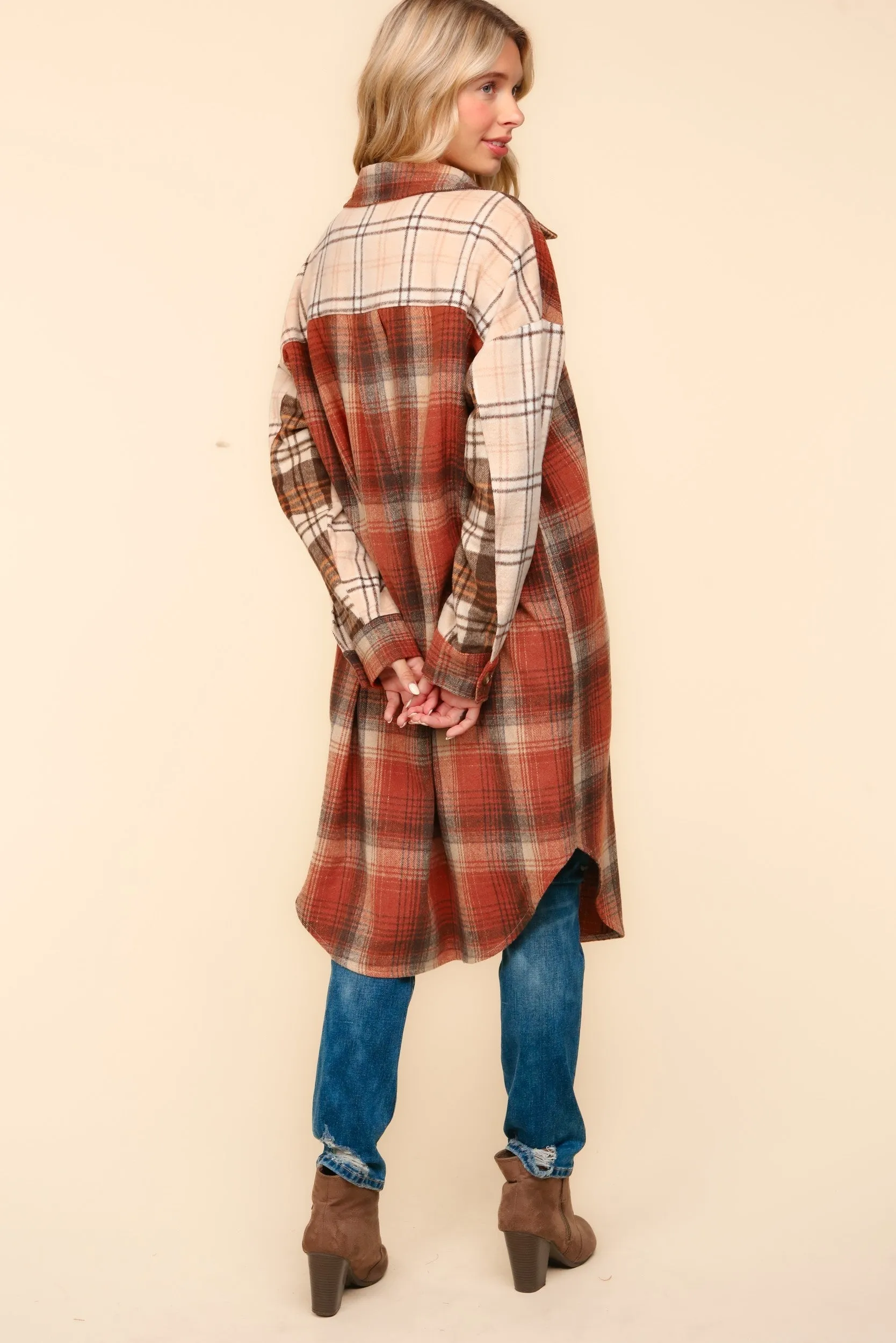 Haptics-Flannel Plaid Oversized Shacket with Pockets