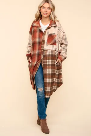 Haptics-Flannel Plaid Oversized Shacket with Pockets