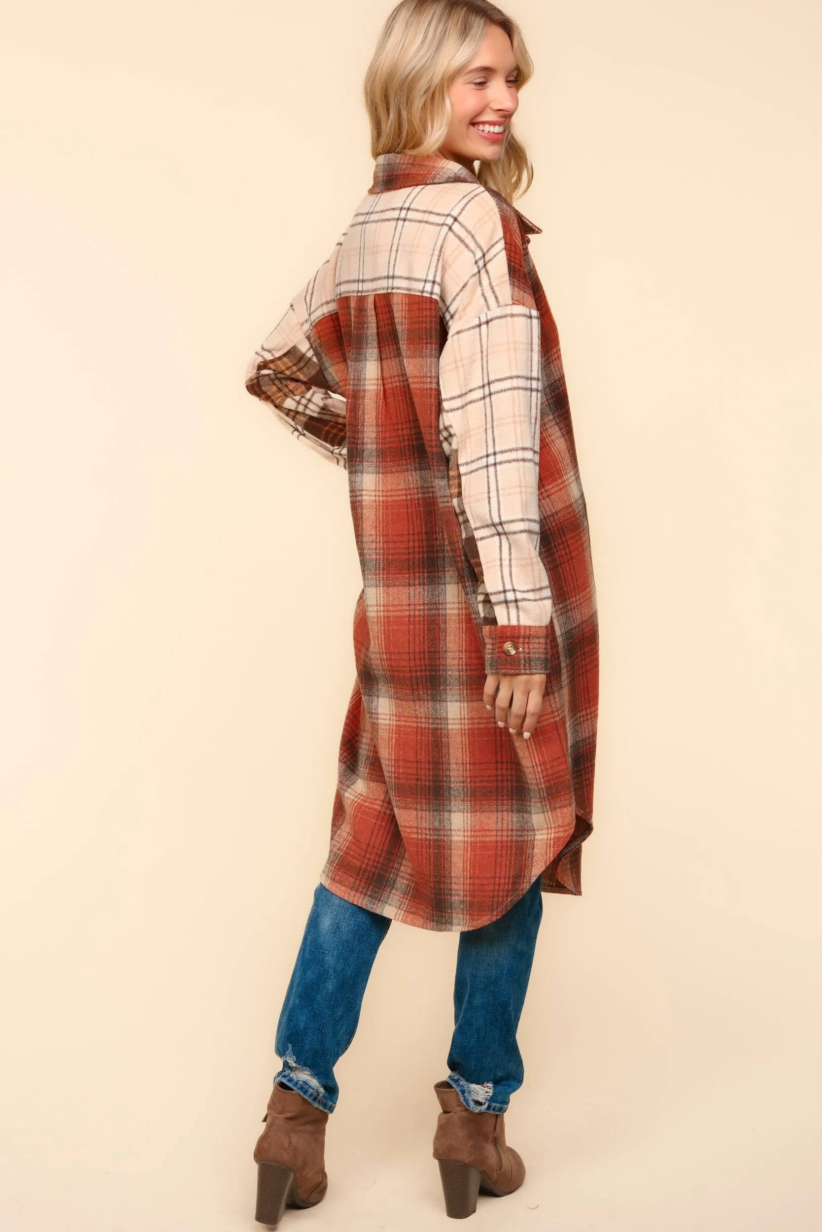 Haptics-Flannel Plaid Oversized Shacket with Pockets