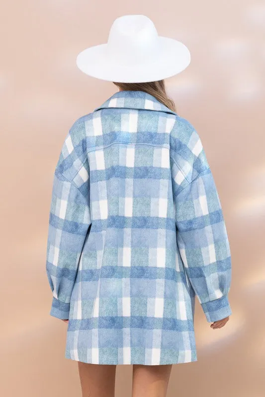 Harper Blue Plaid Flannel Oversized Long Line Loose Fit Shacket