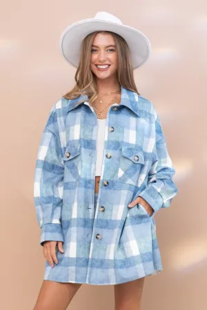 Harper Blue Plaid Flannel Oversized Long Line Loose Fit Shacket