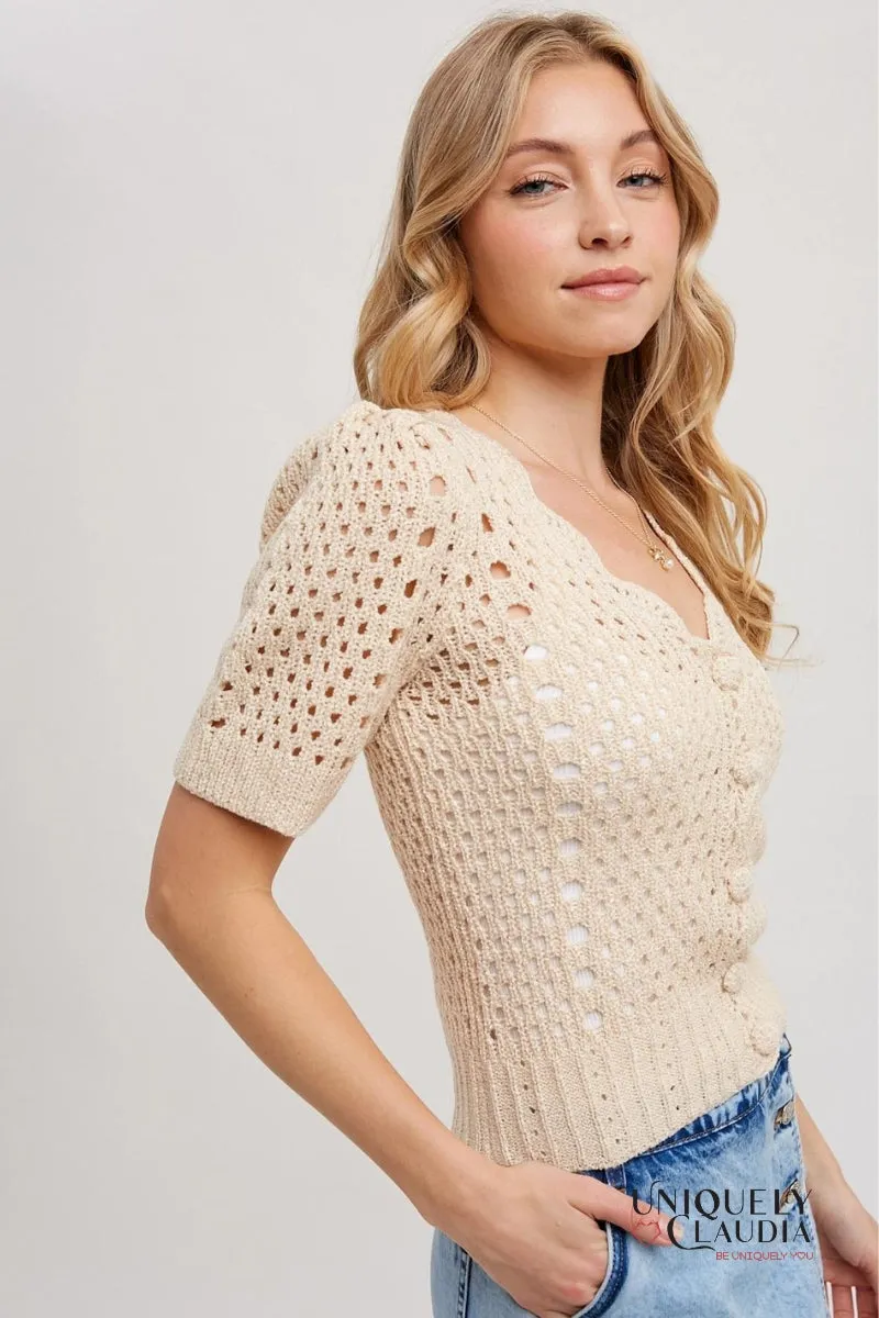 Hazel Crochet Button Down V-Neck Top