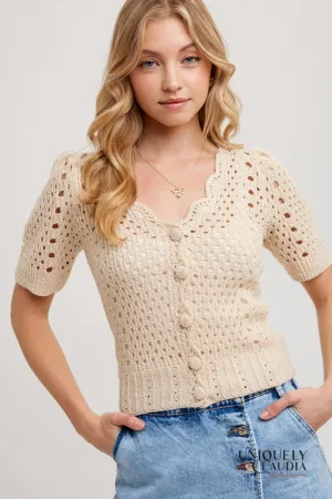 Hazel Crochet Button Down V-Neck Top