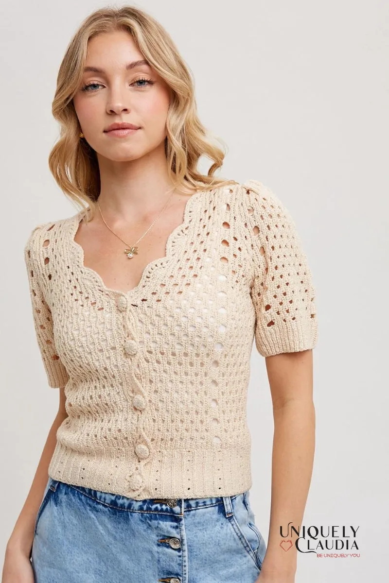 Hazel Crochet Button Down V-Neck Top