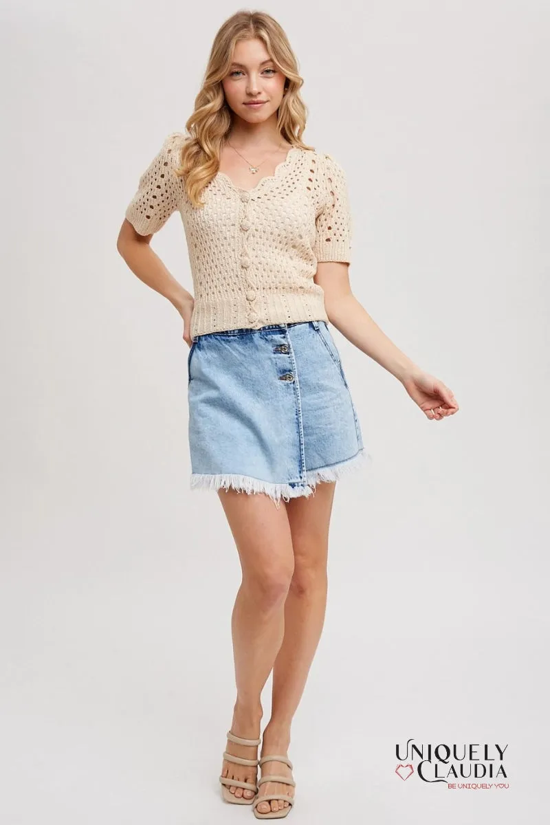 Hazel Crochet Button Down V-Neck Top