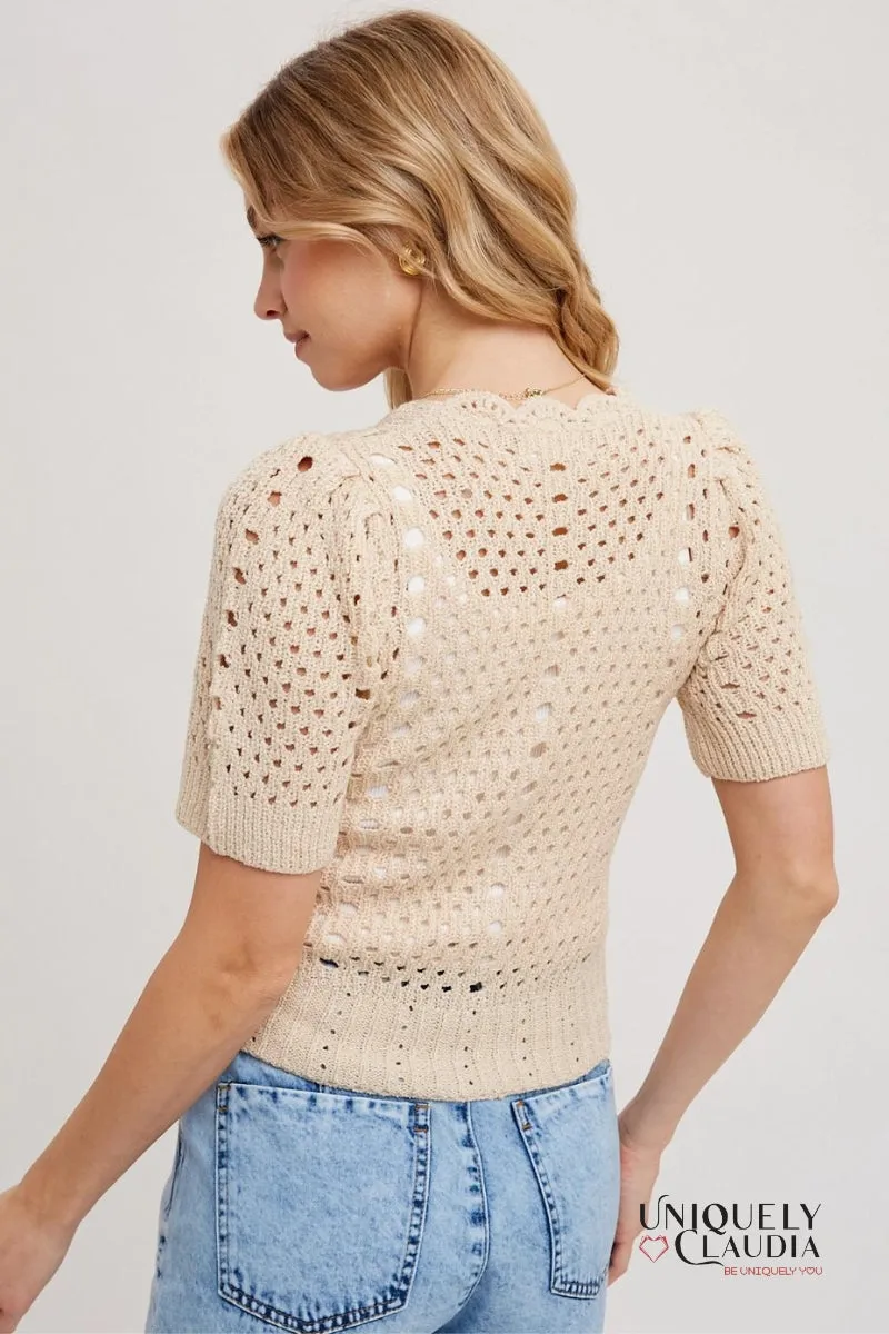 Hazel Crochet Button Down V-Neck Top