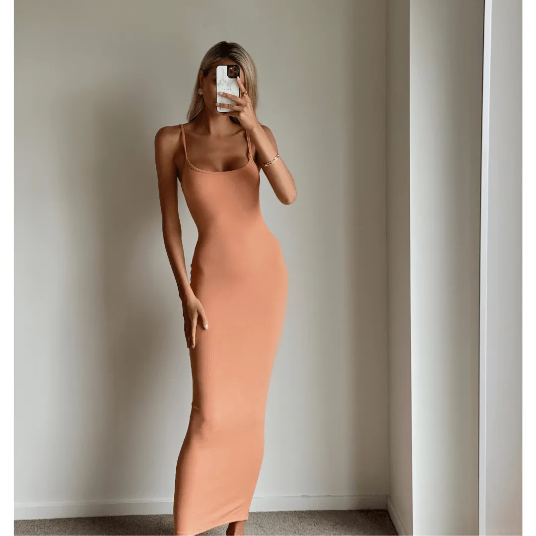 HAZEL Light Terracotta Bodycon Sleeveless Knit Maxi Dress