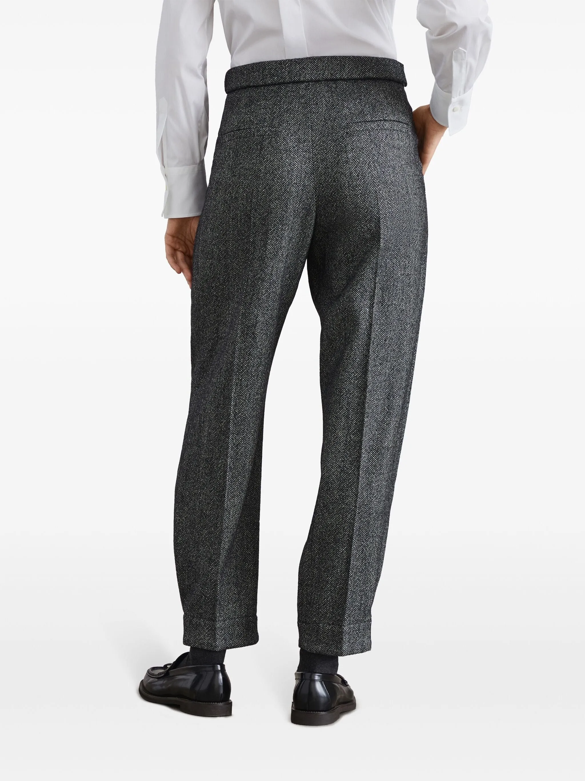 Herringbone-Pattern Tailored Pants