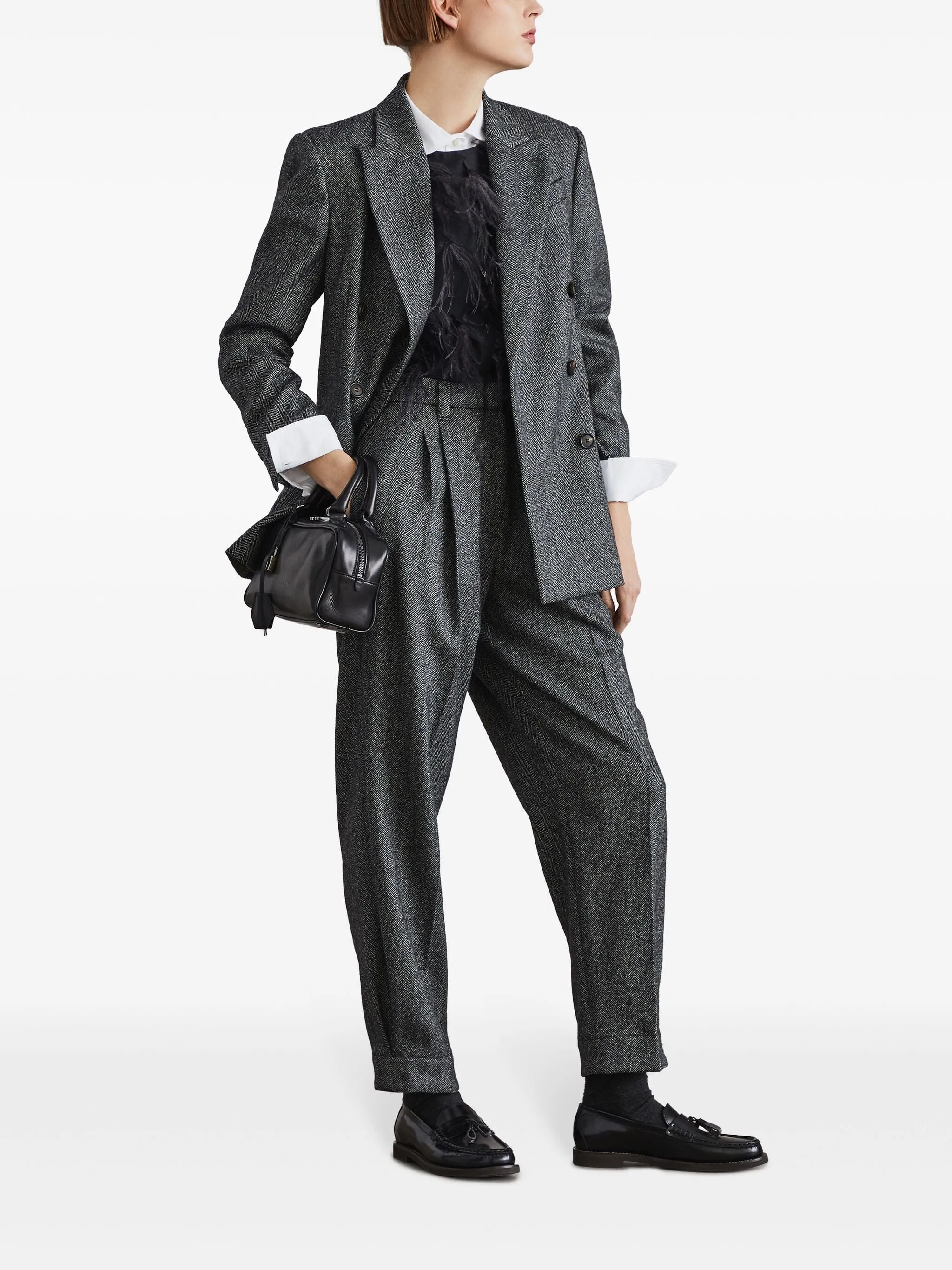 Herringbone-Pattern Tailored Pants