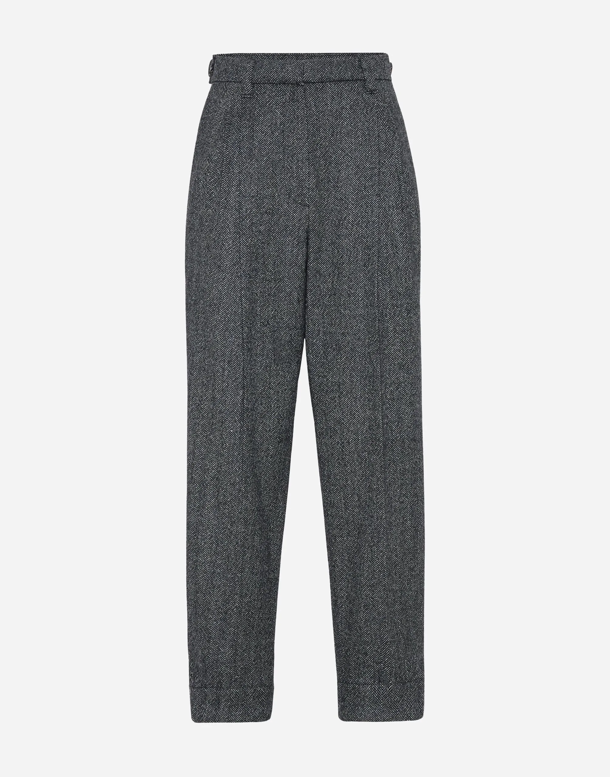 Herringbone-Pattern Tailored Pants