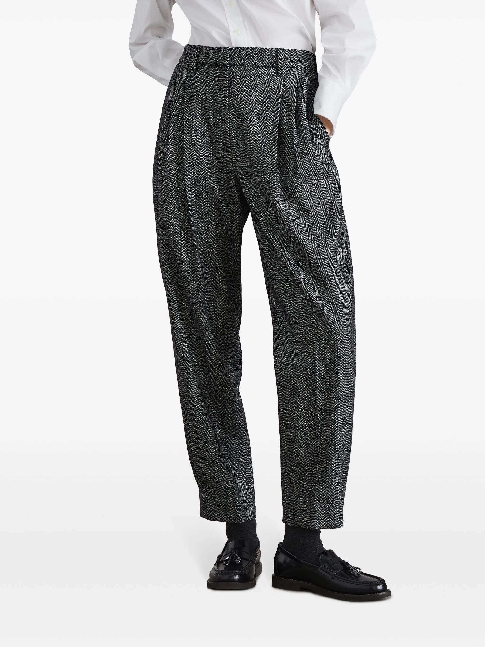 Herringbone-Pattern Tailored Pants