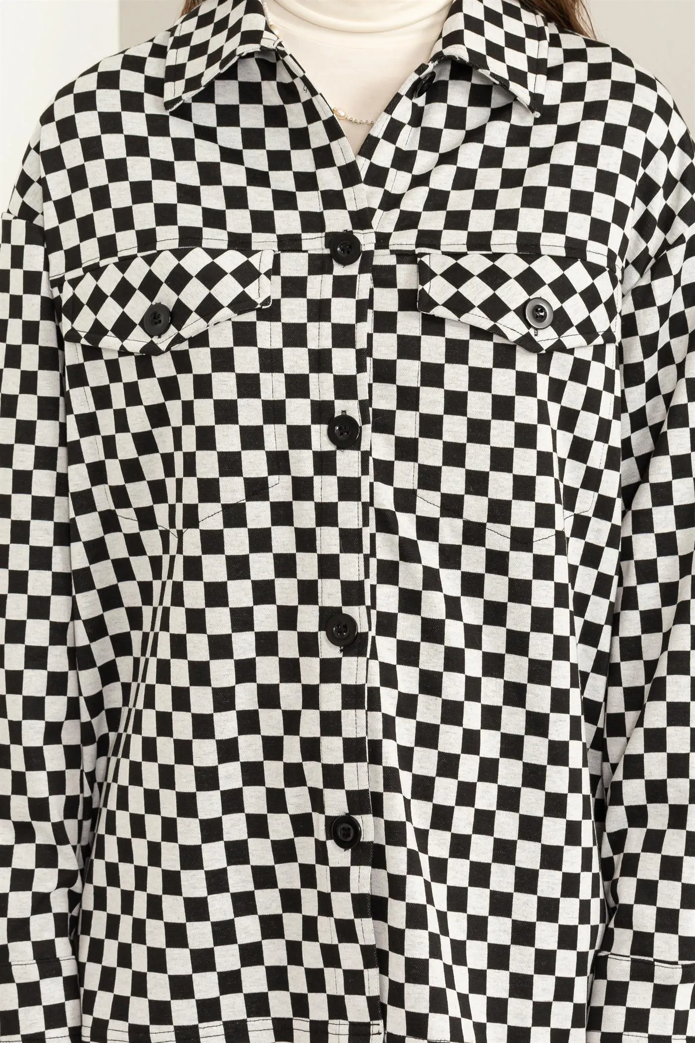 HF24C689-Checkerboard Pattern Shacket