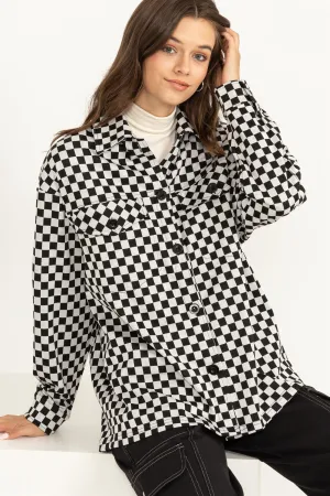 HF24C689-Checkerboard Pattern Shacket