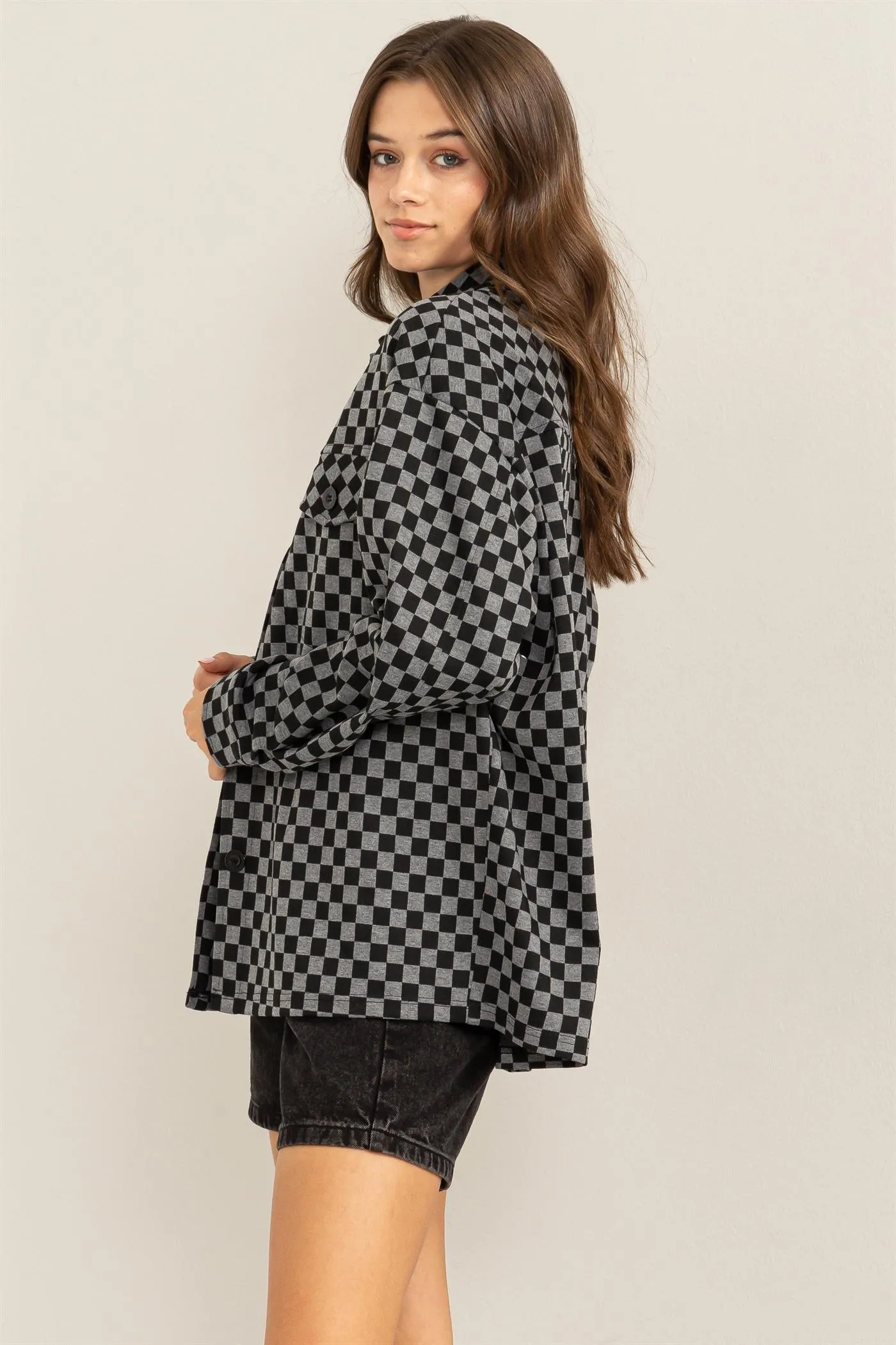 HF24C689-Checkerboard Pattern Shacket