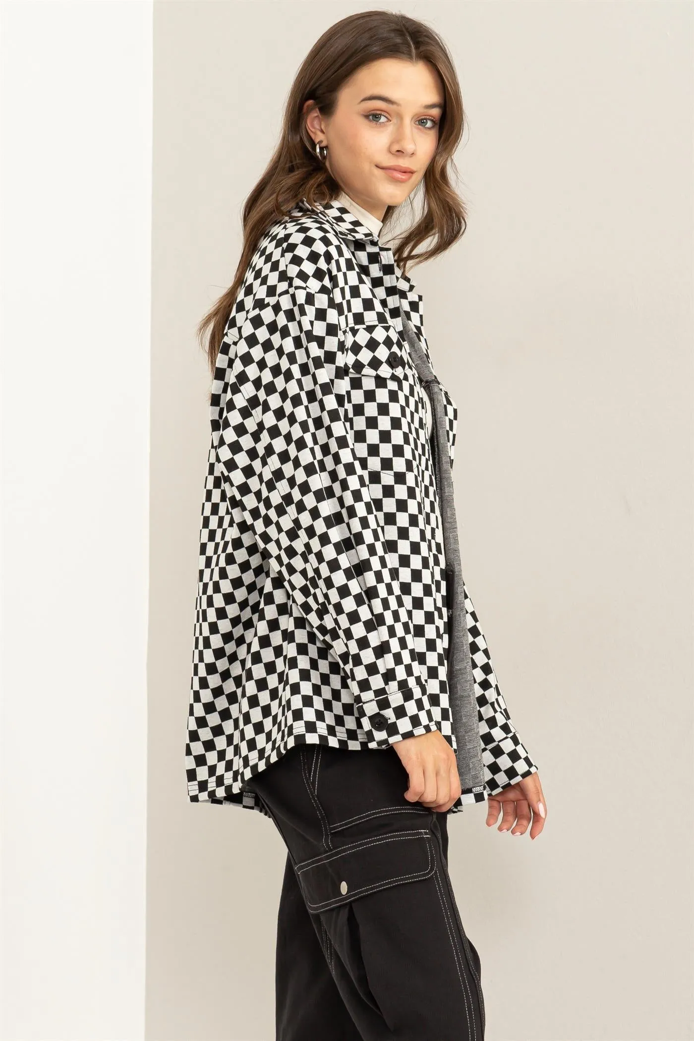 HF24C689-Checkerboard Pattern Shacket