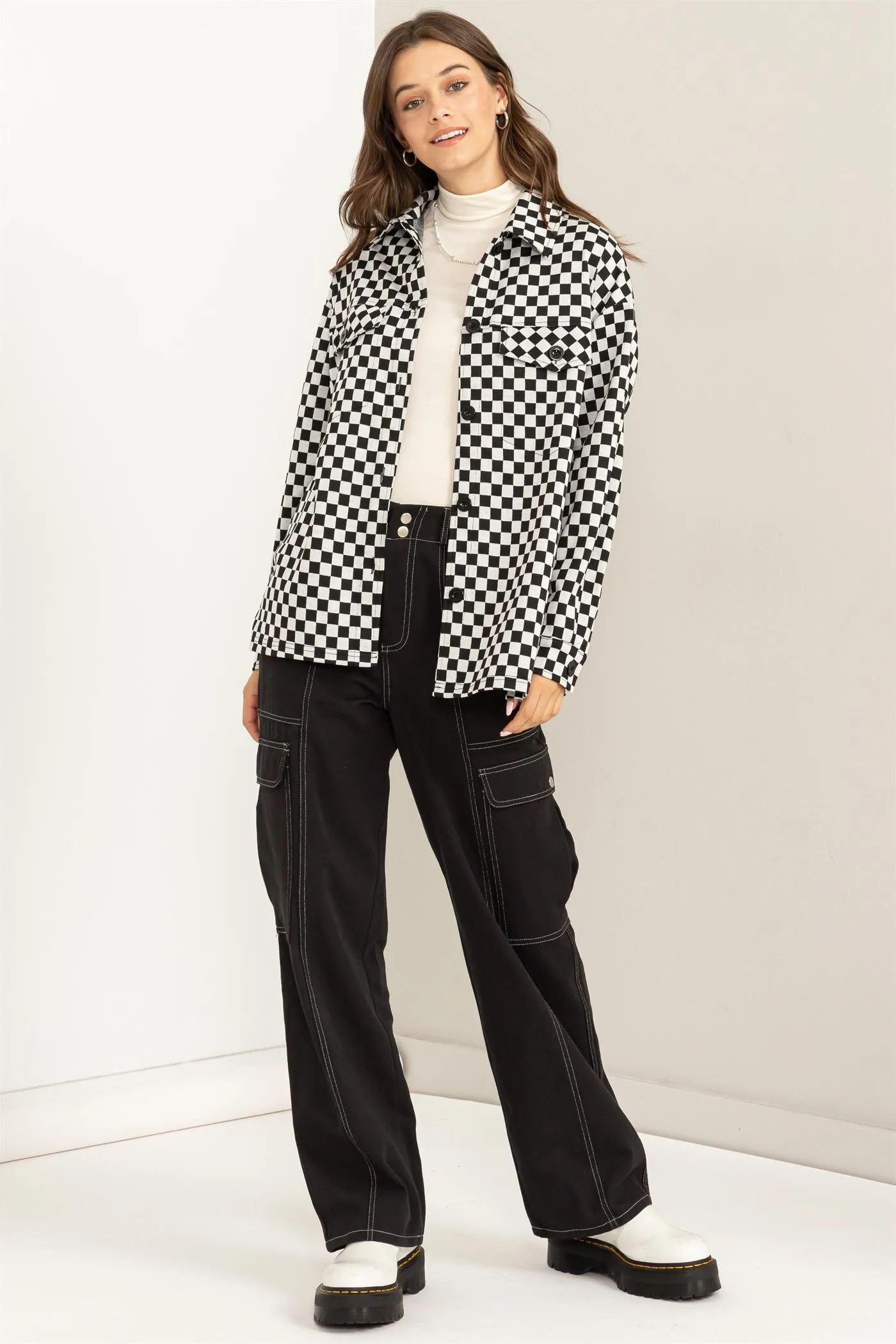 HF24C689-Checkerboard Pattern Shacket