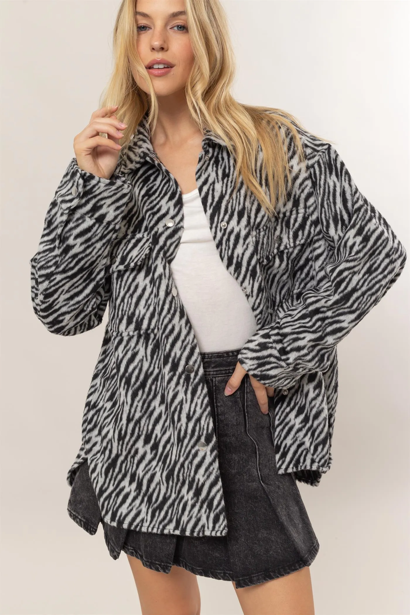 HF24F151-Zebra Pattern Oversized Shacket