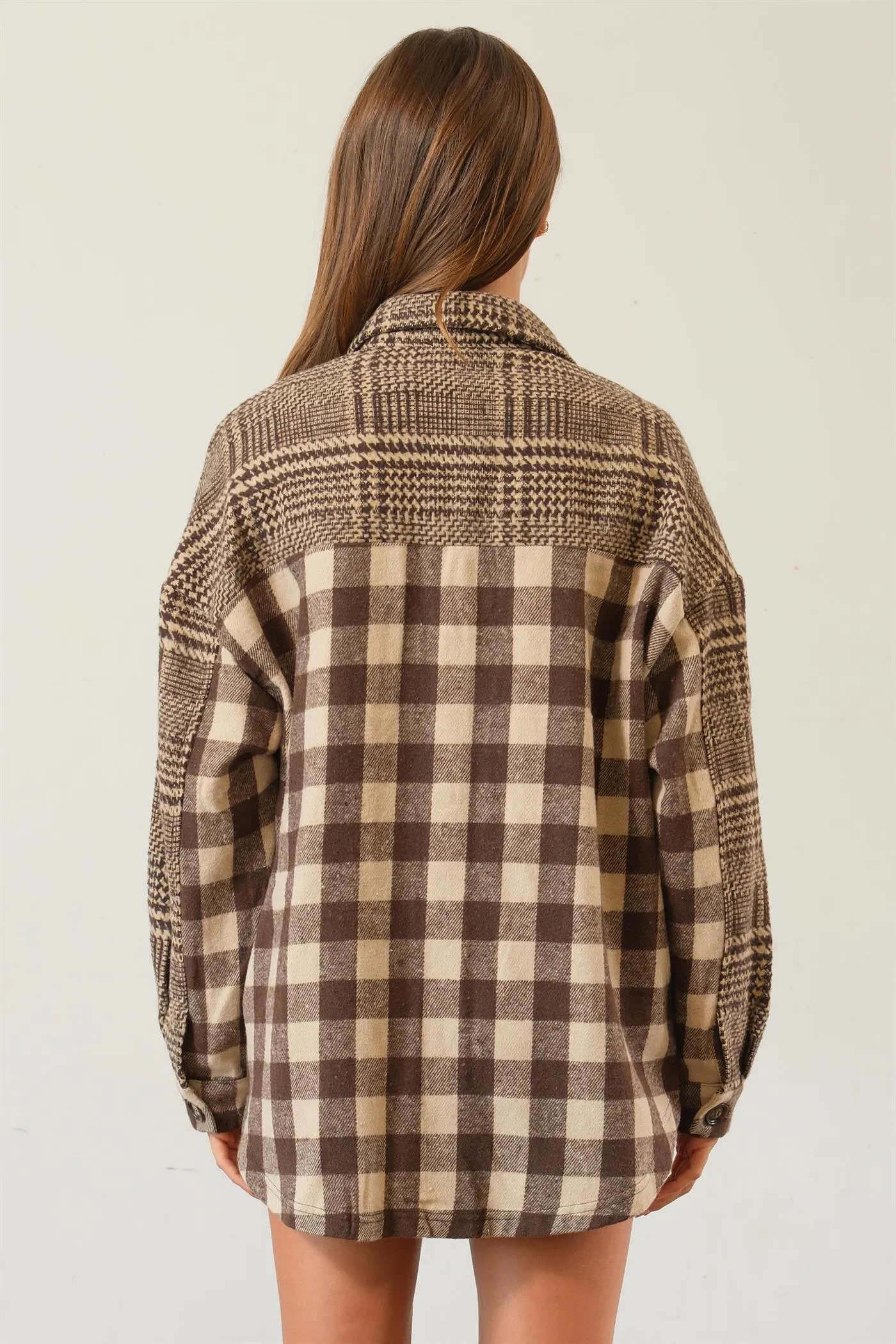 HF25C230-Mixed Pattern Plaid Shacket