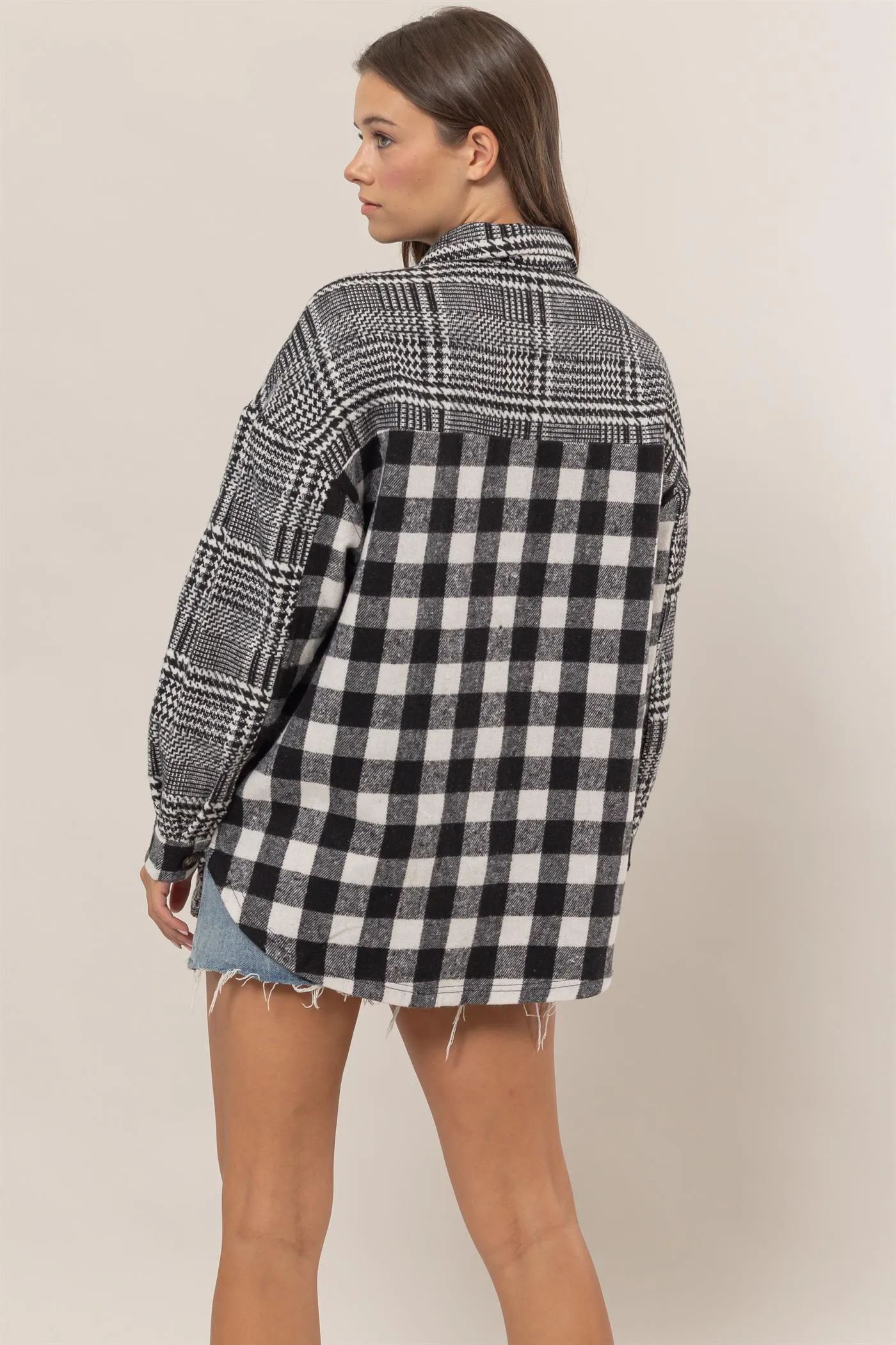 HF25C230-Mixed Pattern Plaid Shacket