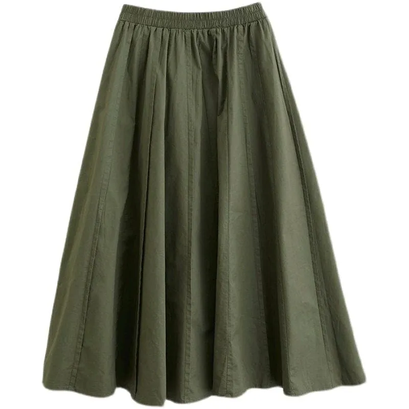 High Waist Cotton Linen Pleated Skirt