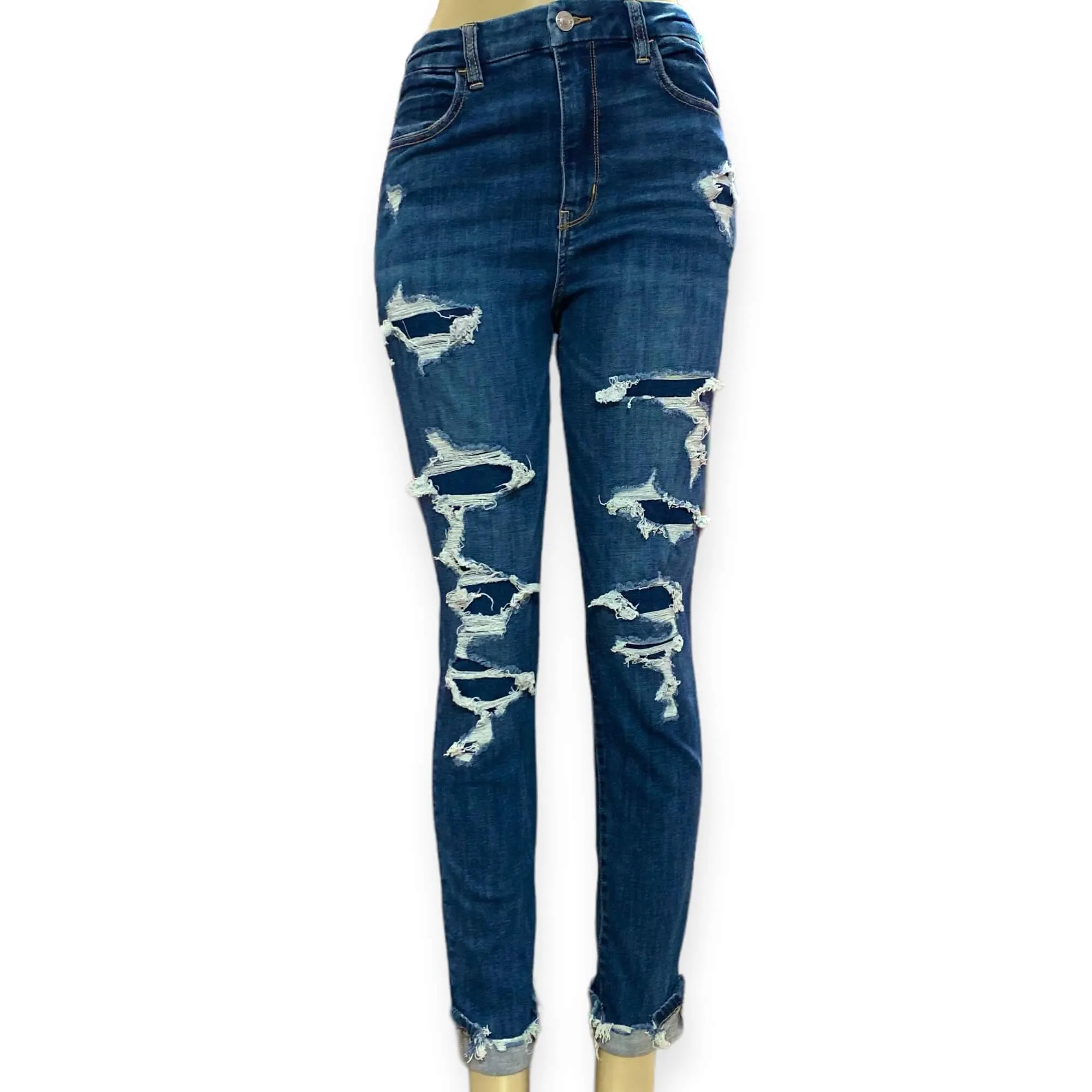 High Waisted Distressed Skinny Jeans