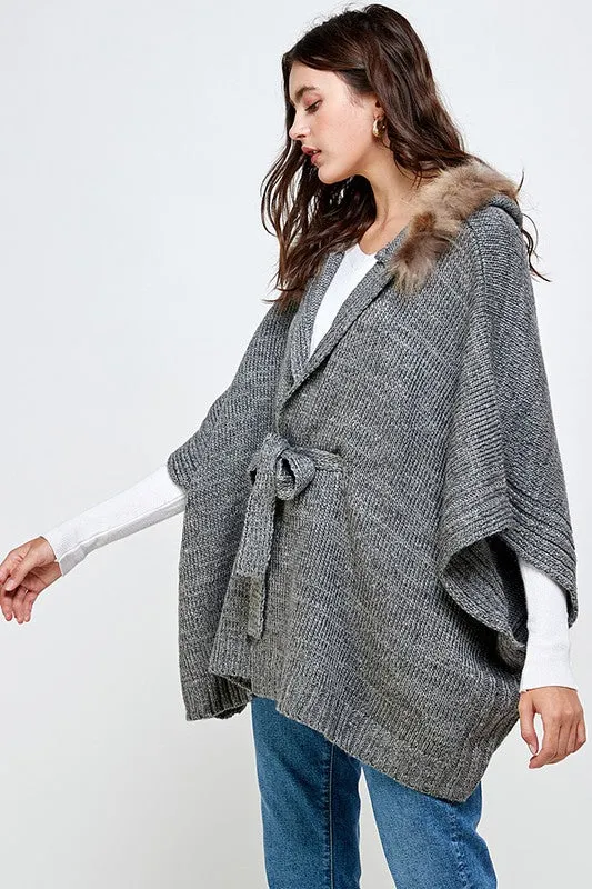 Hoodie Sweater Cardigan Poncho Fur Trim Top