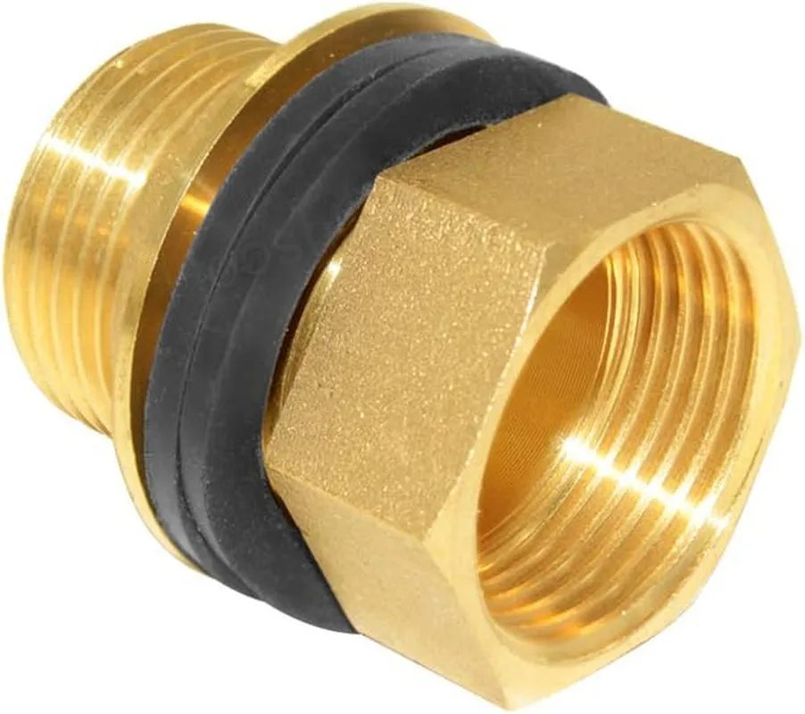 Hooshing Brass Bulkhead Fitting 1 Inch Male 1 Inch Female Thead Solid Brass Water Tank Connector with Rubber Ring Hose Adapter